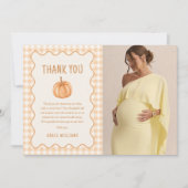 Herfst Gingham Kleine Pompoen Foto Bedanktkaart (Voorkant)