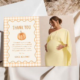 Herfst Gingham Kleine Pompoen Foto Bedanktkaart