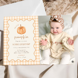 Herfst Gingham Kleine Pompoen Verjaardagsfoto Kaart