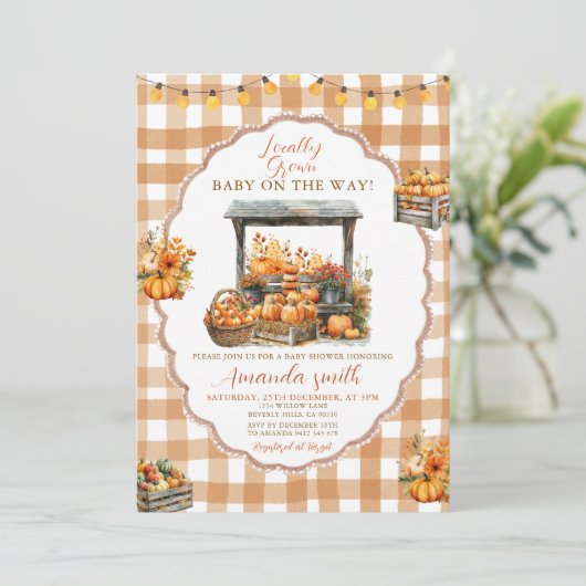 Herfst Gingham Lokaal geteeld Market Baby shower Kaart (Staand voorkant)