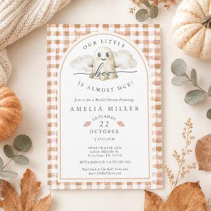 Herfst Gingham Onze Kleine Boo Geest Baby Shower Kaart