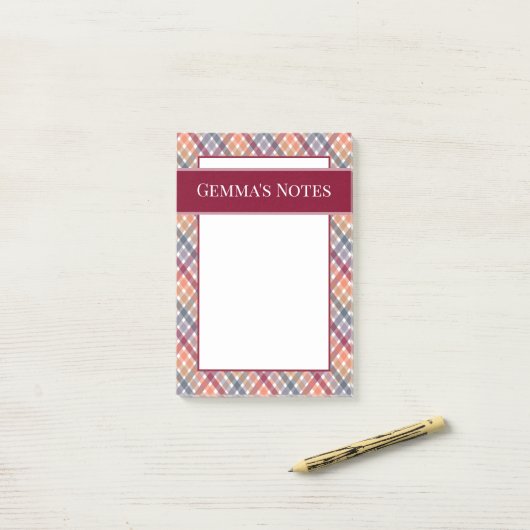 Herfst Gingham Post-it® Notes (Op bureau)