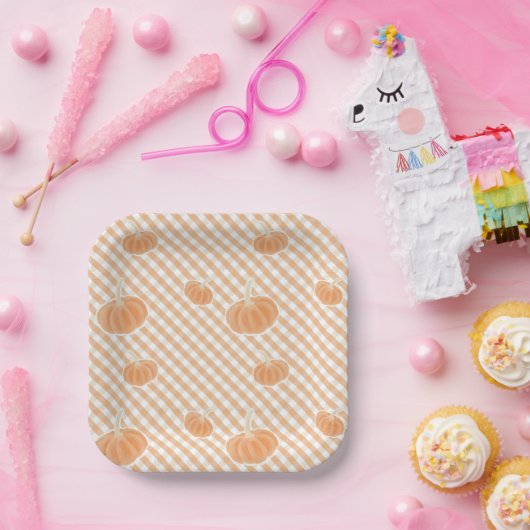 Herfst Gingham Pumpkin – Thanksgiving Papier Bord (Feest)