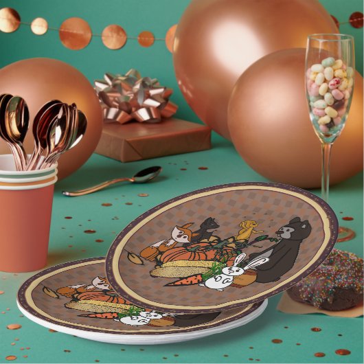 Herfst gingham ronde papieren borden bordje (Multi)