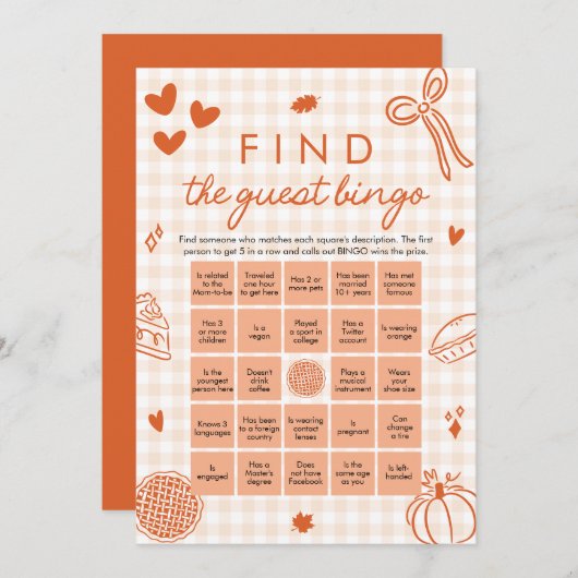 Herfst Gingham Vind het Gast Bingo Baby shower Spe Kaart (Voorkant / Achterkant)