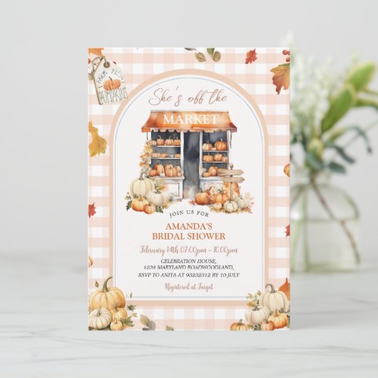 Herfst Gingham Ze is van de markt Vrijgezellenfees Kaart (Staand voorkant)