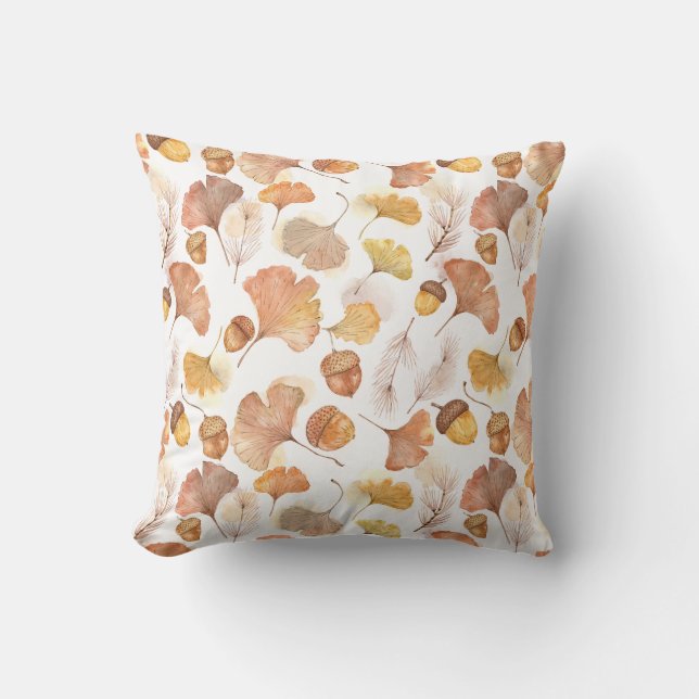 Herfst Ginkgo-blad & Eikel Botanische Strooier Kussen (Voorkant)