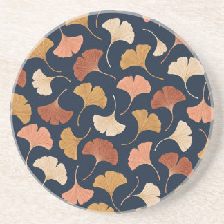 Herfst Ginkgo Bladeren in Terracotta en Marineblau Zandsteen Onderzetter
