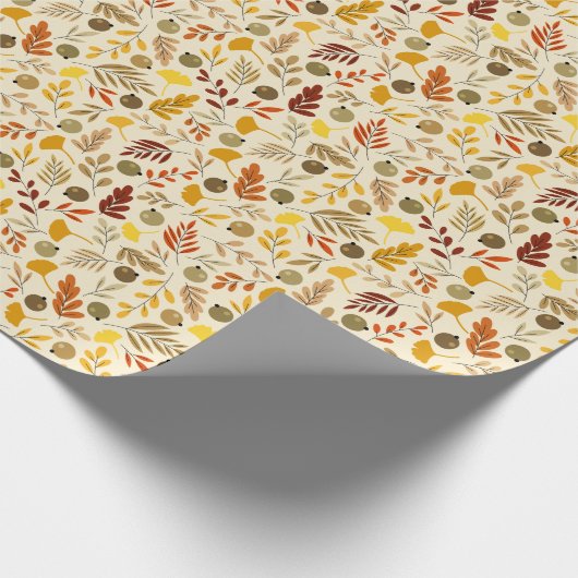 Herfst Ginkgo Leaves en Olive Pattern Cadeaupapier (Hoek)