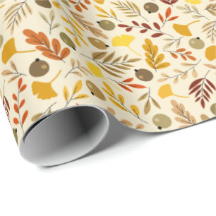 Herfst Ginkgo Leaves en Olive Pattern Cadeaupapier