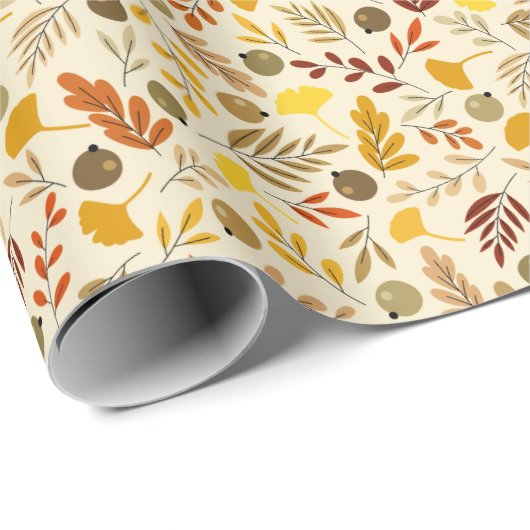 Herfst Ginkgo Leaves en Olive Pattern Cadeaupapier (Rol Hoek)
