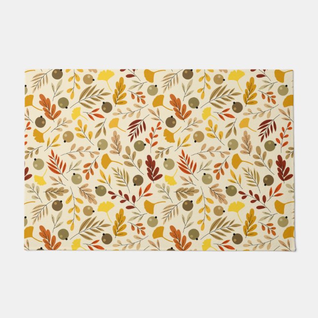 Herfst Ginkgo Leaves en Olive Pattern Deurmat (Voorkant)