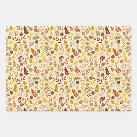 Herfst Ginkgo Leaves en Olive Pattern Inpakpapier Vel (Voorkant)