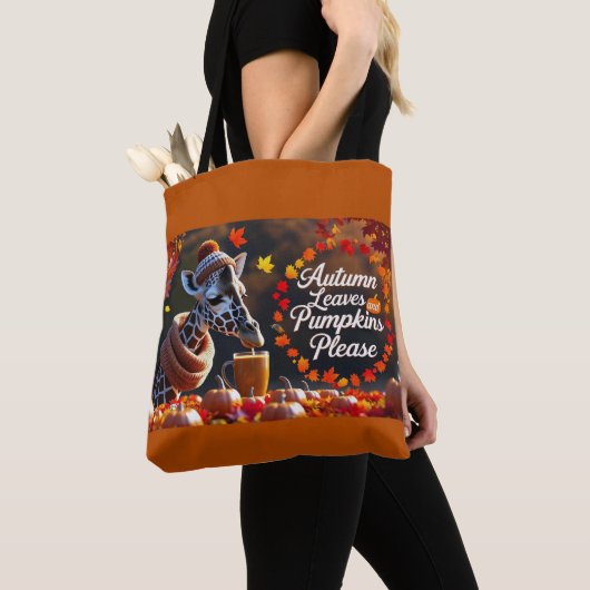 Herfst Giraffe met pompoen Latte Herfst Tote Bag (Dichtbij)
