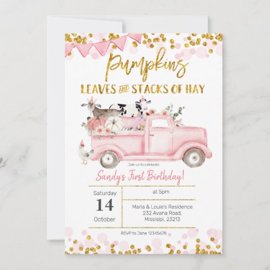Herfst Girl Boerderij Pink Pumpkin Birthday Kaart (Voorkant)