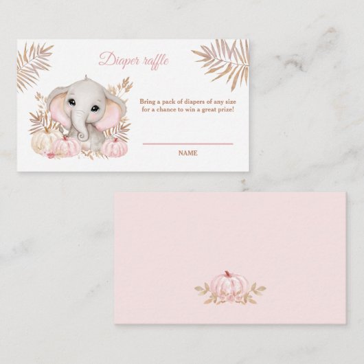 Herfst Girl Elephant Baby shower Diaper Raffle Car Informatiekaartje (Voorkant / Achterkant)