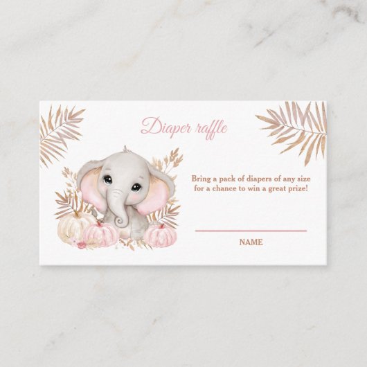 Herfst Girl Elephant Baby shower Diaper Raffle Car Informatiekaartje (Voorkant)