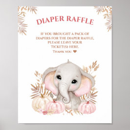 Herfst Girl Elephant Baby shower Diaper Raffle Sig Poster