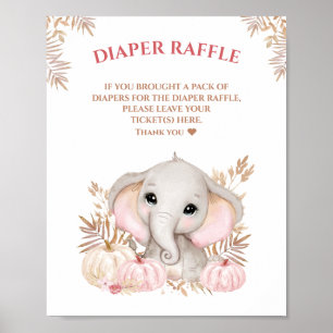 Herfst Girl Elephant Baby shower Diaper Raffle Sig Poster