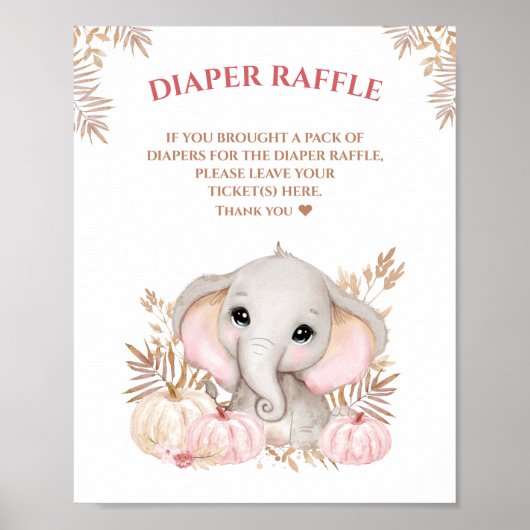 Herfst Girl Elephant Baby shower Diaper Raffle Sig Poster (Voorkant)