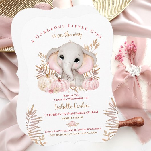 Herfst Girl Elephant Baby shower Invitation Kaart