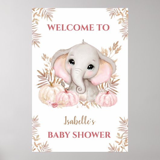 Herfst Girl Elephant Baby shower Welkomstteken Poster (Voorkant)