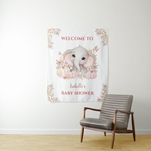 Herfst Girl Elephant Baby shower Welkomstteken Wandkleed (In situ)