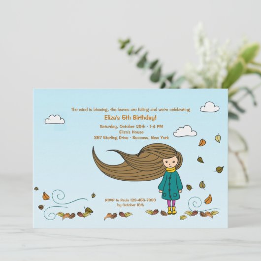 Herfst Girl Invitation Kaart (Staand voorkant)