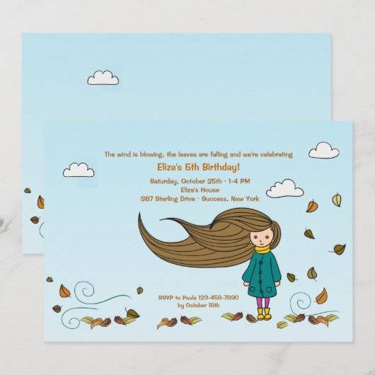 Herfst Girl Invitation Kaart (Voorkant / Achterkant)
