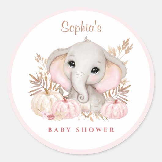 Herfst Girl Pink Baby shower Classic Round Sticker (Voorkant)