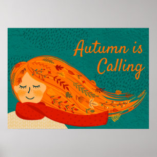 Herfst Girl Red Scarf, personaliseer Poster