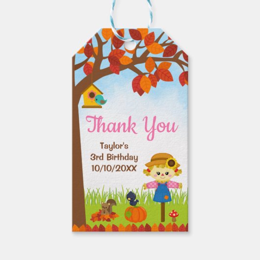 Herfst Girl Scarecrow Birthday Hartelijk dank Cadeaulabel (Voorkant)