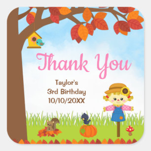 Herfst Girl Scarecrow Birthday Hartelijk dank Vierkante Sticker