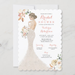 Herfst Glam Bride in Gown Bridal Shower Invitation Kaart