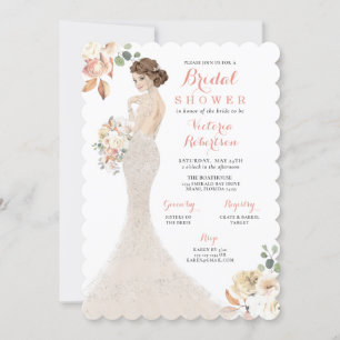 Herfst Glam Bride in Gown Bridal Shower Invitation Kaart