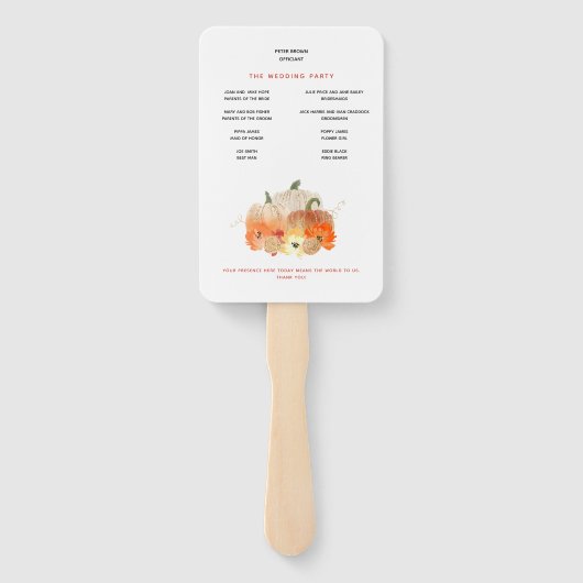 Herfst Glittery Pumpkins Florals Wedding Programme Handwaaier (Achterkant)