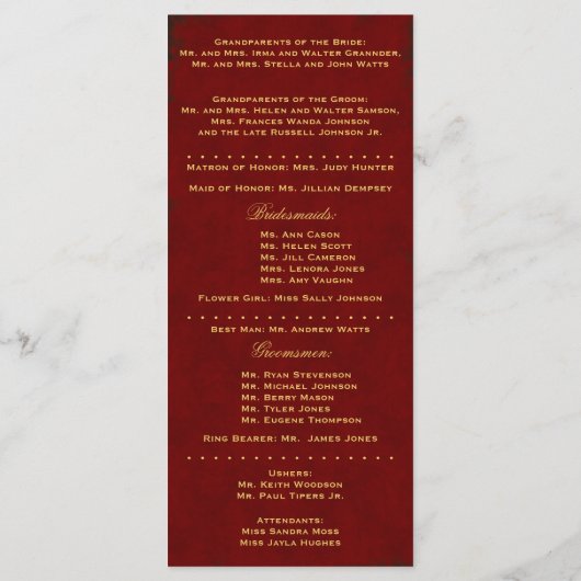 Herfst Glorie Rode Boom Trouwprogramma Programmakaart (Achterkant)