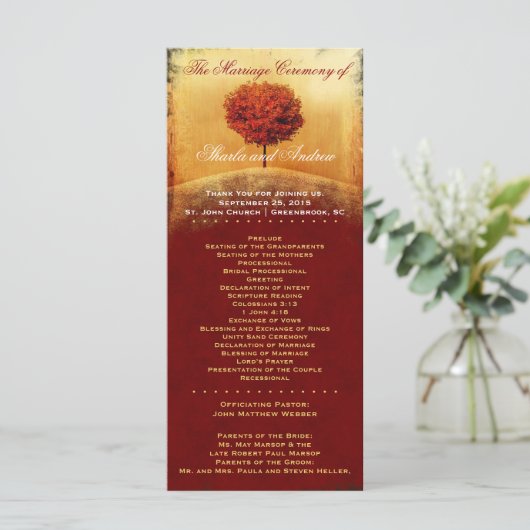 Herfst Glorie Rode Boom Trouwprogramma Programmakaart (Staand voorkant)