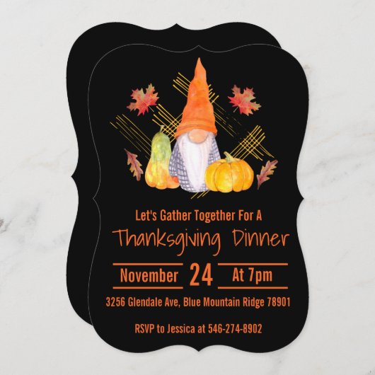 Herfst Gnome Black - Achtergronduitnodiging Kaart (Voorkant / Achterkant)