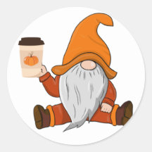 Herfst Gnome en koffie vinyl sticker