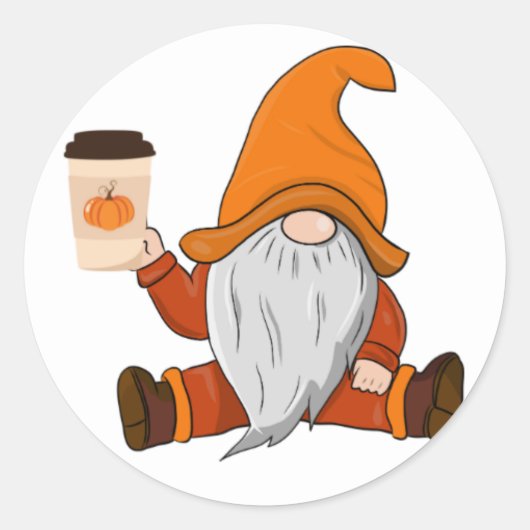 Herfst Gnome en koffie vinyl sticker (Voorkant)