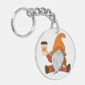 Herfst Gnome en koffiekopje sleutelhanger (Voorkant Links)