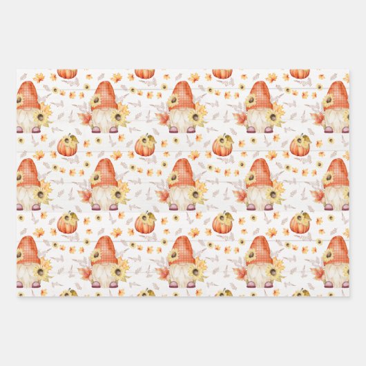 Herfst Gnome en Pompoenen Papieren pakbladen Inpakpapier Vel (Voorkant)