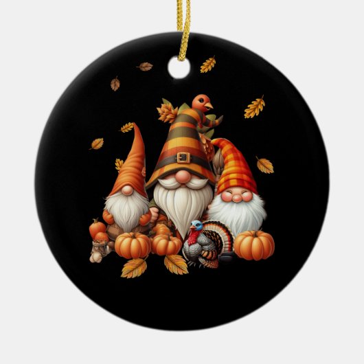 Herfst Gnome Pompoenblad Turkije Thanksgiving Herf Keramisch Ornament (Voorkant)
