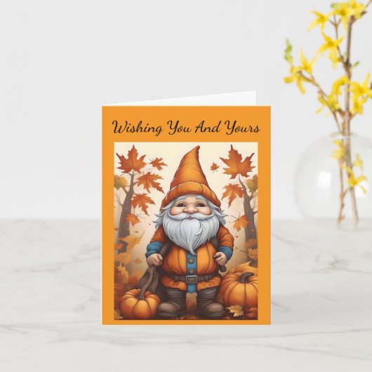 Herfst Gnome Thanksgiving Dag Kaart (Gele Bloem)