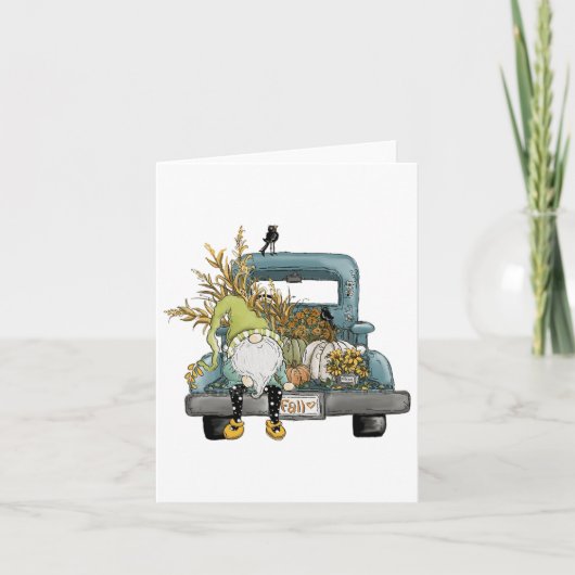 Herfst Gnome truck en pompoen Kaart (Voorkant)