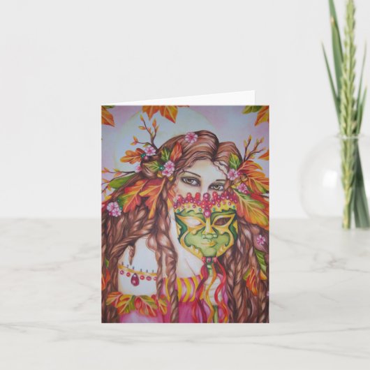 Herfst Godin Oogst Maan Masquerade Notecard Kaart (Voorkant)