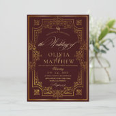 Herfst Gold Bourgogne Script Huwelijksuitnodiging Kaart (Staand voorkant)