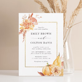 Herfst Gold Floral Pumpkin Rustic Wedding Kaart