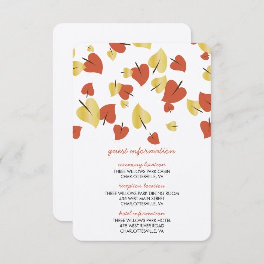 Herfst Gold Foil verlaat Guest Information Kaart (Voorkant / Achterkant)